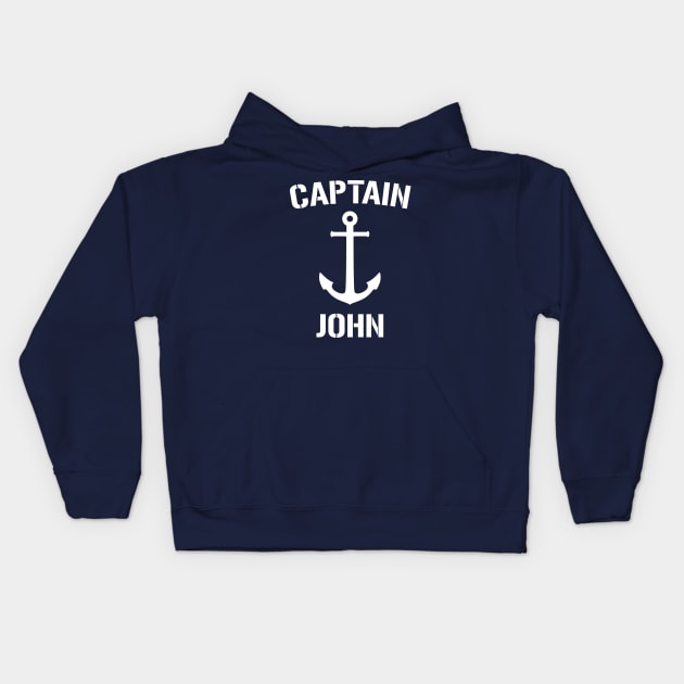 Nautical Captain John Personalized Boat Anchor Kids Hoodie by Rewstudio